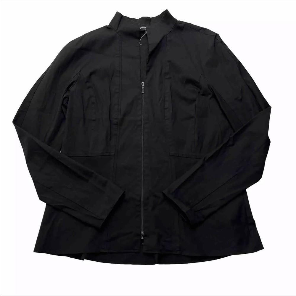 Lafayette 148 New York Wome’s Size 8 Long Sleeve Shirt Black Full Zip Blouse
